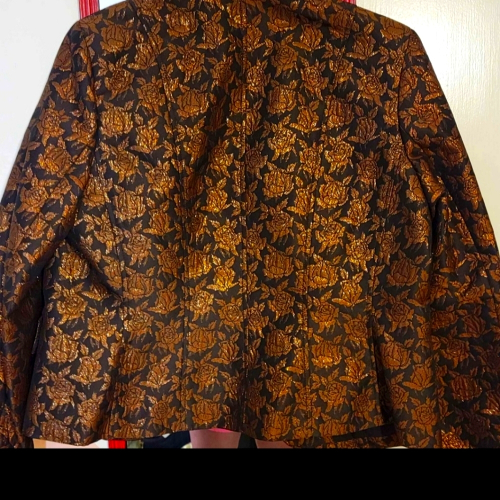 Vintage funky Context Size 12 Blazer Gold Metallic Roses
